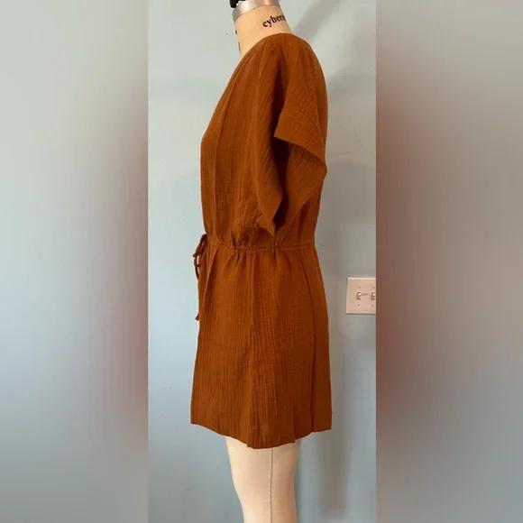 NWT Madewell Lightestspun Cover-Up Drawstring Romper - Size Medium - Orange